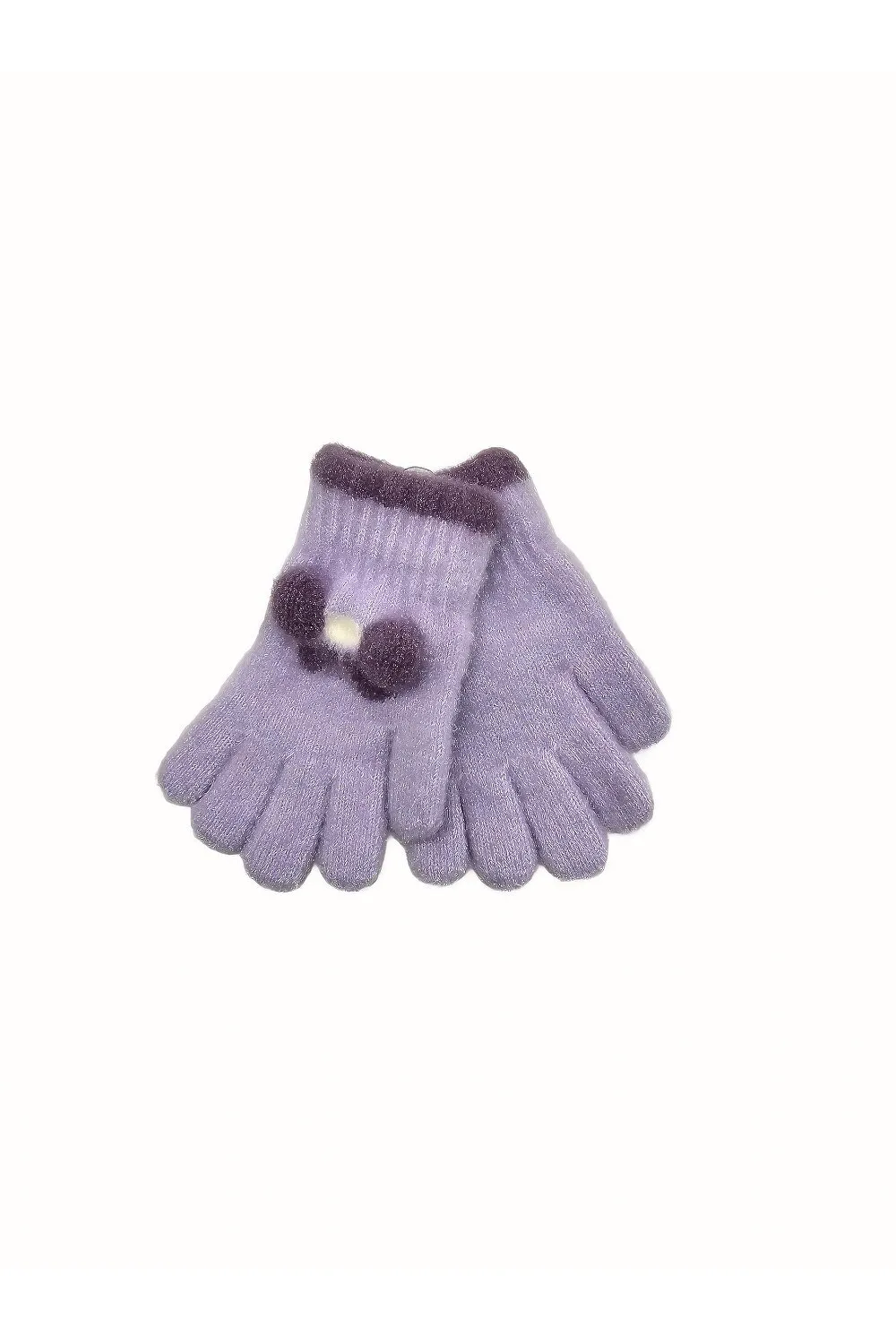 Рукавиці в’язані для дівчинки з малюнком квітки на вік 3-5 років Лавандовий 15841 