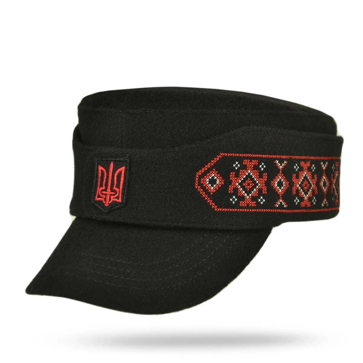 Кепка німка мазепинка бандерівка австрійка кашемірова з кокардою та вишивкою VladAltex 56 Чорний 01460-19 