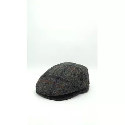 Кепка пряма реглан вовняна в клітинку HarrisTweed HOOK 56 Cірий R-CF