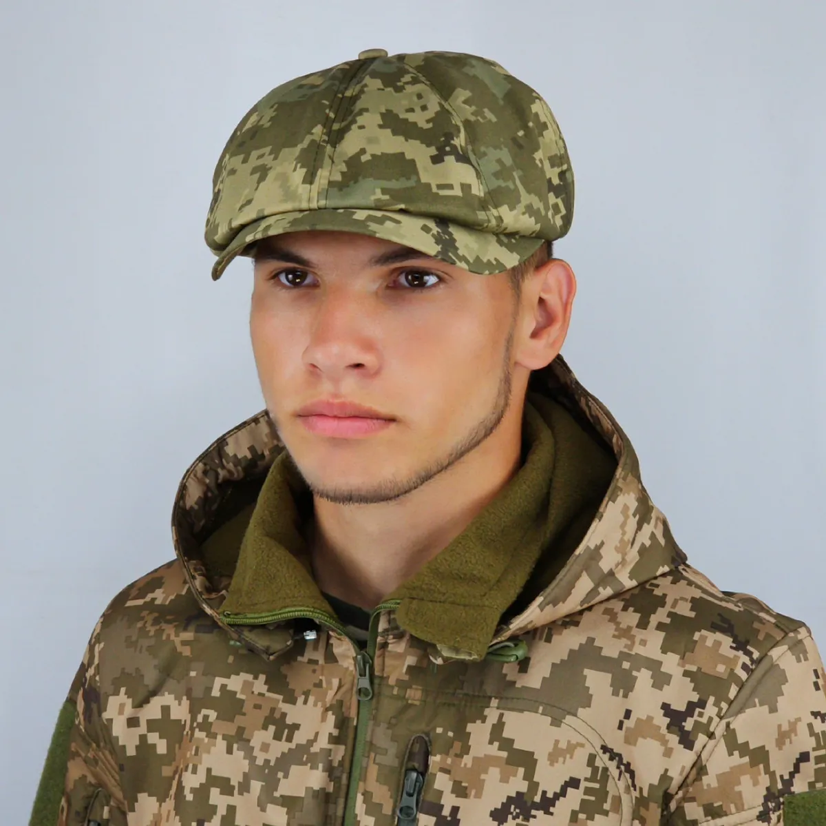 Кепка восьмиклинка хуліганка піксель утеплена з вушками VladAltex 55 Зелений 1147-26 