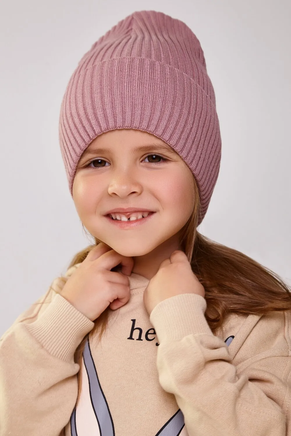 Шапка в’язана в рубчик одинарна з манжетом Ivy Cascona 52-58 Темно-пудровий 