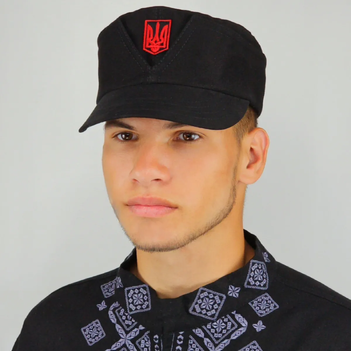 Кепка німка мазепинка бандерівка австрійка бавовняна тонка з кокардою та тризубом VladAltex 56 Чорний 43-19 