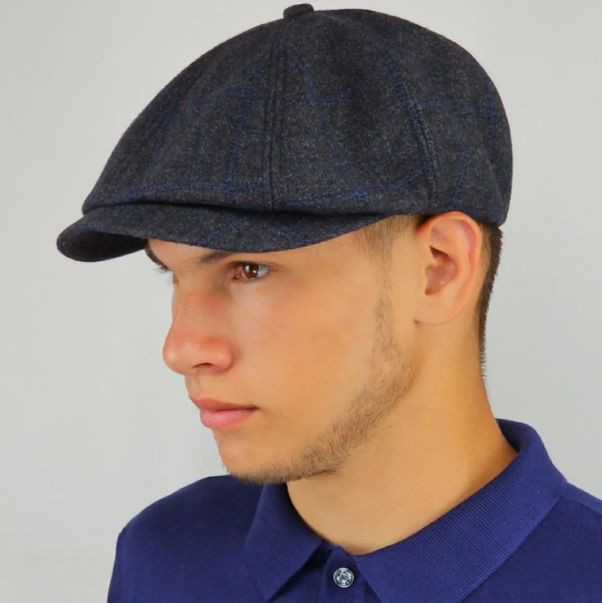 Кепка восьмиклинка хуліганка вовняна в клітинку VladAltex 56 Темно-сірий 19101-26 