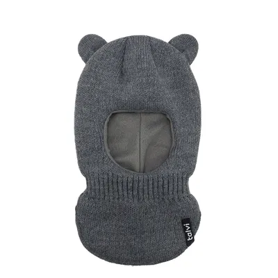 Шапка балаклава шолом в’язана з вушками на флісовій підкладці Мімі Talvi 40-42 Темно-сірий меланж 15862
