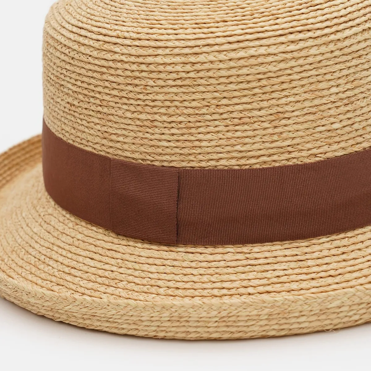 Капелюх канотьє з зігнутими вгору полями Fortune 55-58 Бежевий з коричневим SM385 
