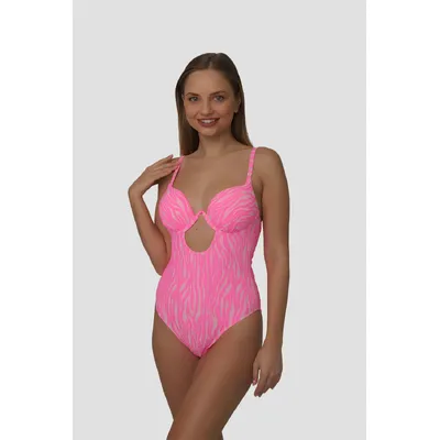Купальник суцільний балконет з зебровим принтом 23502D Teres 38 Рожевим з білим 13267
