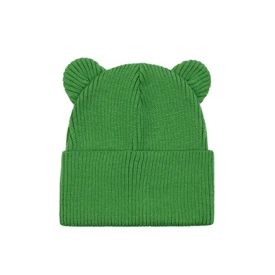 Шапка в’язана одинарна з вушками та відворотом Віккі Talvi 46-48 Зелений 14683