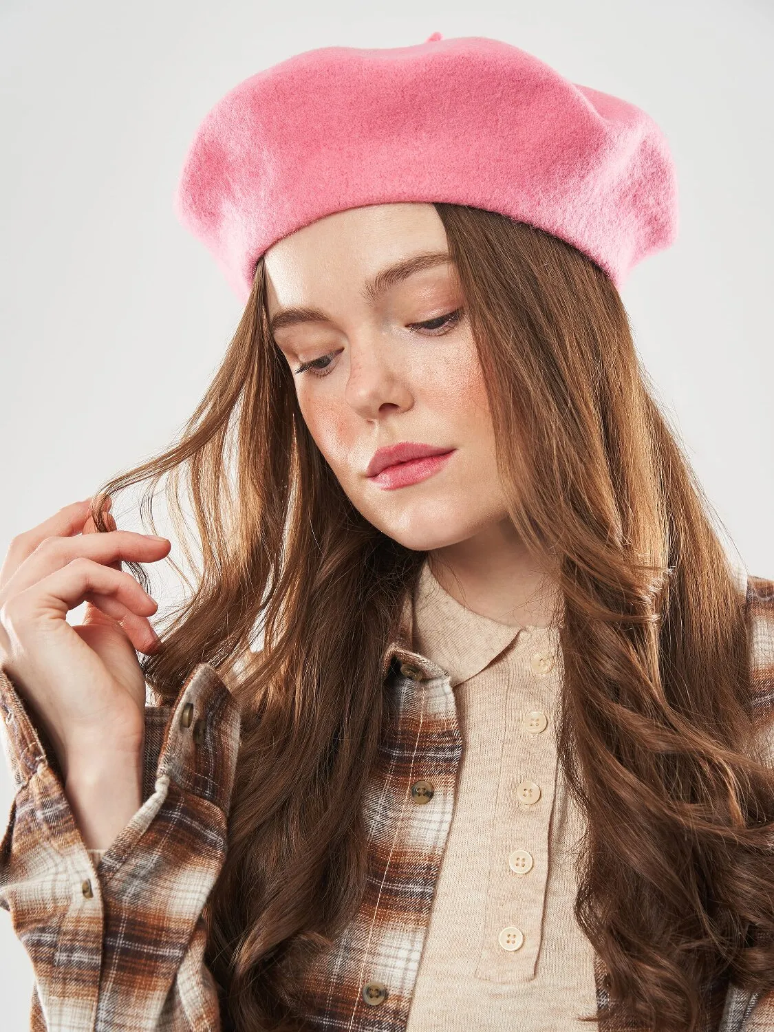 Берет класичний однотонний вовняний 56-58 Fortune Темно-рожевий 