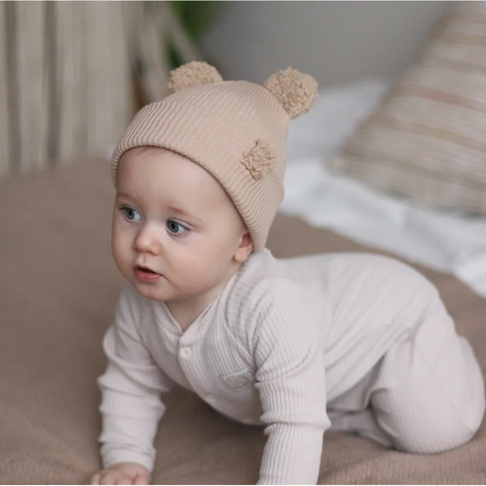 Шапка вязаная двошаровая с ушками Teddy с регулируемым отворотом Милк Talvi 46-52 Светло-бежевый 16272 