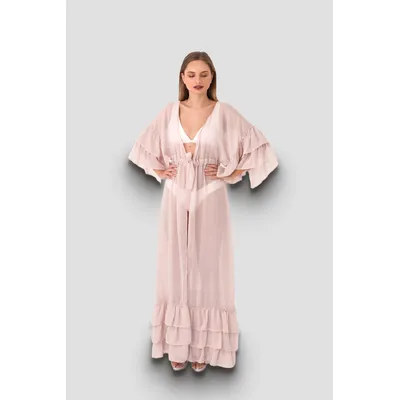 Пляжне плаття з рукавами та воланами Luna Lavel 36/38 Пудровий 12781