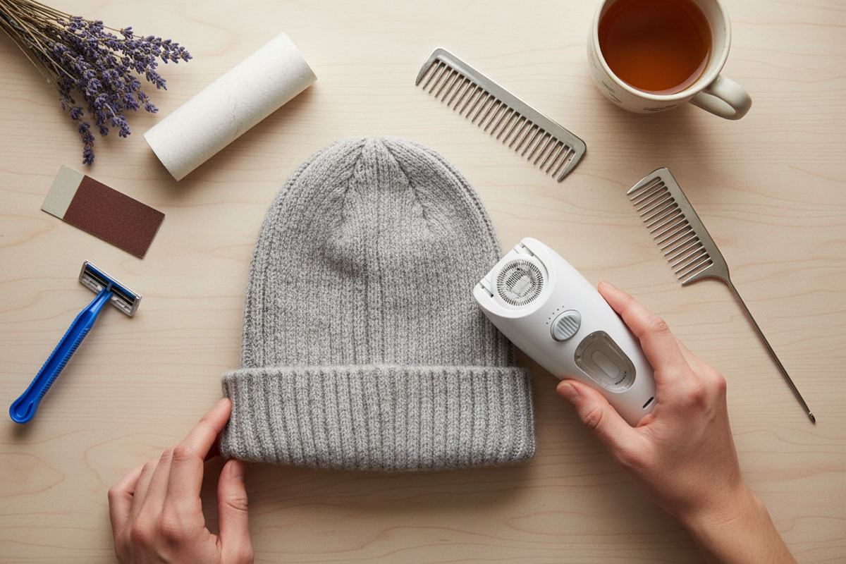 як прибрати ковтуни з шапки